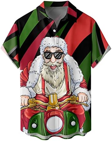 Xxbr חולצות שרוול קצר לחג המולד לגברים, חג המולד סנטה קלאוס כפתור הדפסה מטה צווארון צווארון ביתי חולצה מזדמנת של ז'קט