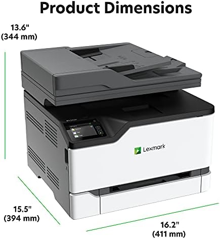 לקסמרק מק3326אני מדפסת לייזר רב תכליתית צבעונית עם יכולות הדפסה, העתקה, סריקה ואלחוט, הדפסה דו צדדית עם אבטחת ספקטרום