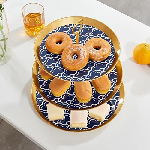 עוגת עומד סט של 3, סיני כחול ולבן פורצלן דפוס עוגת הכן תצוגת שולחן קינוח דוכן הקאפקייקס לחתונה תינוק מקלחת חגיגה